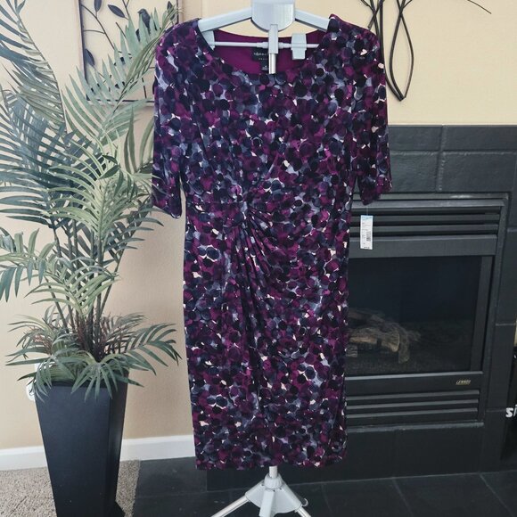 NWT Connected Apparel sz 16 dotted side shirred dress flattering v neck - Picture 1 of 3